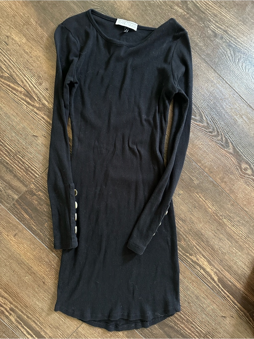 Planet Gold Black Long Sleeve Ribbed Bodycon Dress